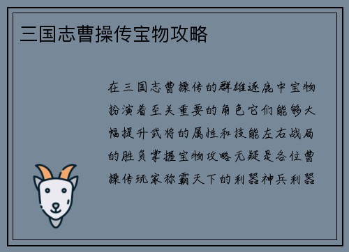 三国志曹操传宝物攻略