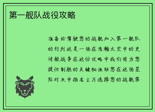 第一舰队战役攻略