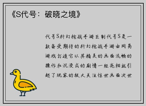 《S代号：破晓之境》