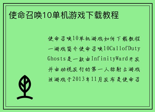 使命召唤10单机游戏下载教程